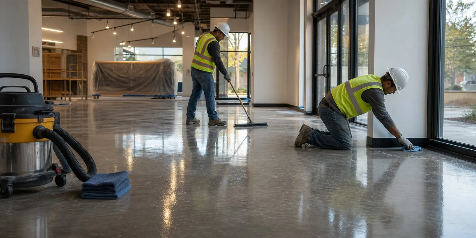 Detailing finished concrete floors at a commercial site
